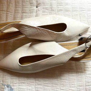 Zara WHITE Kitten Heel Slingbacks/Sandals